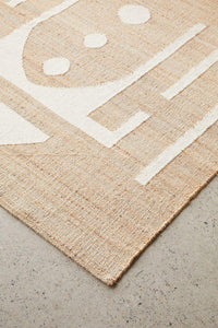 Handwoven Jute & Wool Rug with Minimalist Geometric Design in Beige & Ivory – Flatweave