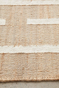 Handwoven Jute & Wool Rug with Minimalist Geometric Design in Beige & Ivory – Flatweave