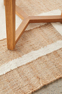 Handwoven Jute & Wool Rug with Minimalist Geometric Design in Beige & Ivory – Flatweave