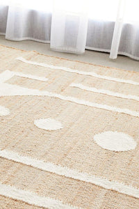 Handwoven Jute & Wool Rug with Minimalist Geometric Design in Beige & Ivory – Flatweave