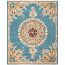 Load image into Gallery viewer, Vintage Hand Tufted Rug with Medallion Floral Design in Teal Color - 9x12
