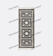 Load image into Gallery viewer, Handwoven Wool Rug with Bold Geometric Border Design - Black &amp; White
