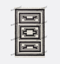 Load image into Gallery viewer, Handwoven Wool Rug with Bold Geometric Border Design - Black &amp; White
