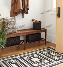 Load image into Gallery viewer, Handwoven Wool Rug with Bold Geometric Border Design - Black &amp; White
