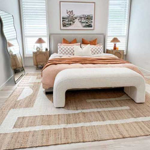 Handwoven Jute & Wool Rug with Minimalist Geometric Design in Beige & Ivory – Flatweave