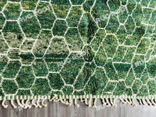 Load image into Gallery viewer, Handcrafted Moroccan Haven | Emerald Green Berber Rug with Latticework Motif
