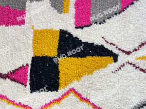 Handcrafted Moroccan Artistry | Azilal Rug in Pink, Grey, and Mustard Yellow