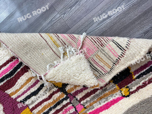 Handcrafted Moroccan Artistry | Azilal Rug in Pink, Grey, and Mustard Yellow