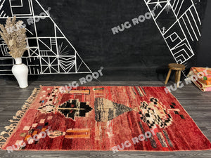 Unique Moroccan Rug | Vintage Red Wool with Abstract Berber Art