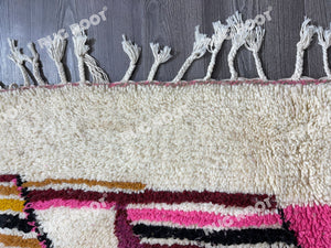 Handcrafted Moroccan Artistry | Azilal Rug in Pink, Grey, and Mustard Yellow