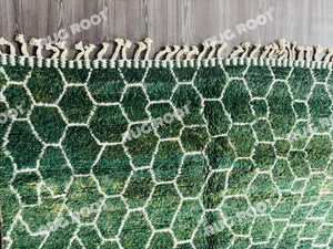 Handcrafted Moroccan Haven | Emerald Green Berber Rug with Latticework Motif