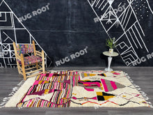 Load image into Gallery viewer, Handcrafted Moroccan Artistry | Azilal Rug in Pink, Grey, and Mustard Yellow
