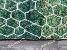 Load image into Gallery viewer, Handcrafted Moroccan Haven | Emerald Green Berber Rug with Latticework Motif
