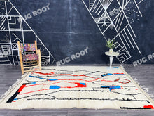 Load image into Gallery viewer, Moroccan Artistry | Handwoven Azilal Rug with Expressive Figures in Red, Blue, and Black
