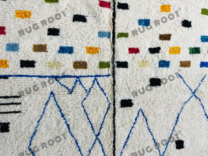 Modern Moroccan Azilal Rug | Handwoven Wool Rug with Bold Blue Geometric Motifs