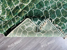 Load image into Gallery viewer, Handcrafted Moroccan Haven | Emerald Green Berber Rug with Latticework Motif
