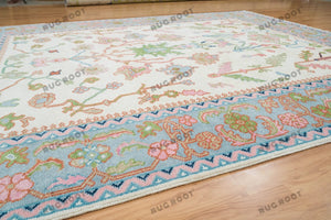 Lovely Seascape | Cream Oushak Rug | Idyllic Blue-Green Area Rug