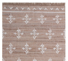 Load image into Gallery viewer, Handwoven Jute &amp; Wool Rug with Floral Motif in Natural &amp; Ivory – Flatweave
