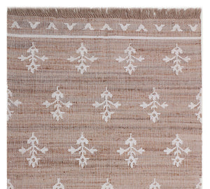 Handwoven Jute & Wool Rug with Floral Motif in Natural & Ivory – Flatweave