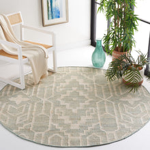 Load image into Gallery viewer, Handwoven Jute &amp; Wool Rug with Geometric Pattern in Light Blue &amp; Ivory – Flatweave
