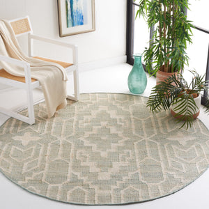 Handwoven Jute & Wool Rug with Geometric Pattern in Light Blue & Ivory – Flatweave