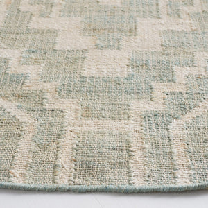 Handwoven Jute & Wool Rug with Geometric Pattern in Light Blue & Ivory – Flatweave