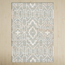 Load image into Gallery viewer, Handwoven Jute &amp; Wool Rug with Geometric Pattern in Light Blue &amp; Ivory – Flatweave
