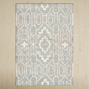 Handwoven Jute & Wool Rug with Geometric Pattern in Light Blue & Ivory – Flatweave