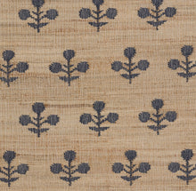 Load image into Gallery viewer, Handwoven Jute &amp; Wool Rug with Floral Pattern in Natural &amp; Navy – Flatweave
