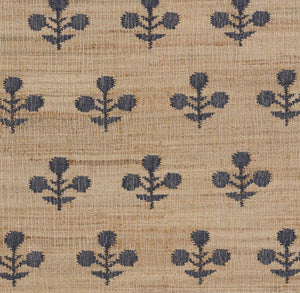 Handwoven Jute & Wool Rug with Floral Pattern in Natural & Navy – Flatweave