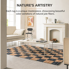 Load image into Gallery viewer, Handwoven Jute &amp; Wool Rug with Checkerboard Pattern in Black &amp; Brown – Flatweave
