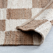 Load image into Gallery viewer, Handwoven Jute &amp; Wool Rug with Checkerboard Pattern in Natural &amp; Brown – Flatweave
