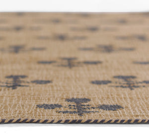 Handwoven Jute & Wool Rug with Floral Pattern in Natural & Navy – Flatweave