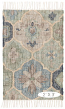 Load image into Gallery viewer, Handwoven Wool &amp; Jute Rug with Blue &amp; Beige Geometric Medallion Pattern – Flatweave
