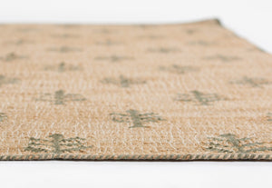 Handwoven Jute & Wool Rug with Tree Motif in Natural & Green – Flatweave