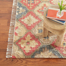 Load image into Gallery viewer, Handwoven Jute &amp; Wool Rug with Multicolor Medallion Pattern – Flatweave
