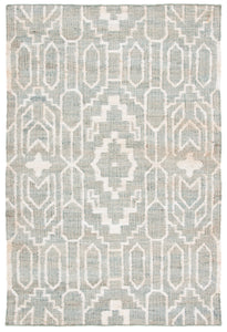 Handwoven Jute & Wool Rug with Geometric Pattern in Light Blue & Ivory – Flatweave