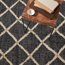 Load image into Gallery viewer, Handwoven Wool &amp; Jute Rug with Diamond Pattern in Black &amp; Ivory – Flatweave
