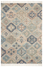 Load image into Gallery viewer, Handwoven Wool &amp; Jute Rug with Blue &amp; Beige Geometric Medallion Pattern – Flatweave
