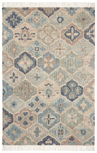 Handwoven Wool & Jute Rug with Blue & Beige Geometric Medallion Pattern – Flatweave