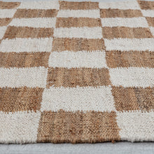 Load image into Gallery viewer, Handwoven Jute &amp; Wool Rug with Checkerboard Pattern in Natural &amp; Brown – Flatweave
