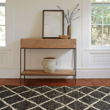 Load image into Gallery viewer, Handwoven Wool &amp; Jute Rug with Diamond Pattern in Black &amp; Ivory – Flatweave
