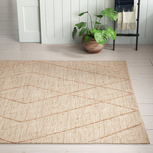 Handwoven Jute & Wool Rug with Diamond Line Pattern in Beige – Flatweave