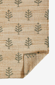 Handwoven Jute & Wool Rug with Tree Motif in Natural & Green – Flatweave