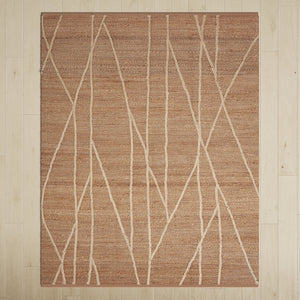 Handwoven Jute & Wool Rug with Linear Branch Pattern in Natural & Ivory – Flatweave