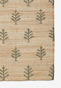 Handwoven Jute & Wool Rug with Tree Motif in Natural & Green – Flatweave