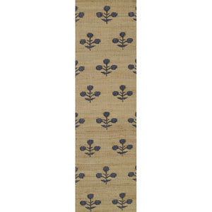 Handwoven Jute & Wool Rug with Floral Pattern in Natural & Navy – Flatweave