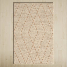 Load image into Gallery viewer, Handwoven Jute &amp; Wool Rug with Diamond Line Pattern in Beige – Flatweave
