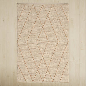 Handwoven Jute & Wool Rug with Diamond Line Pattern in Beige – Flatweave