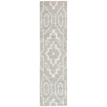 Load image into Gallery viewer, Handwoven Jute &amp; Wool Rug with Geometric Pattern in Light Blue &amp; Ivory – Flatweave
